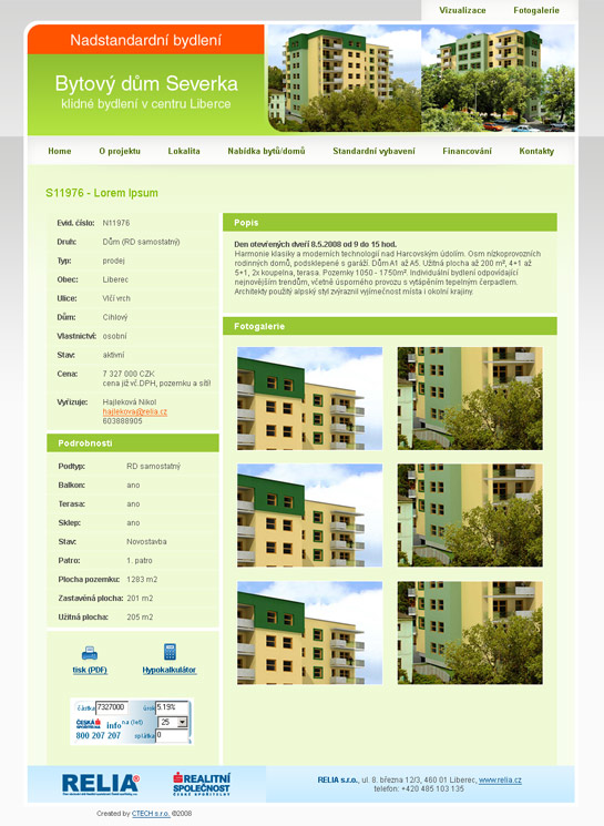 Internetová prezentace bytového domu Severka v Liberci pro společnost RELIA s.r.o.