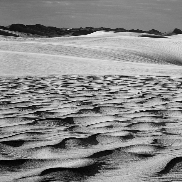  Fotografie Černobílá poušť - Pouštní duny u západních oáz v Egyptě.