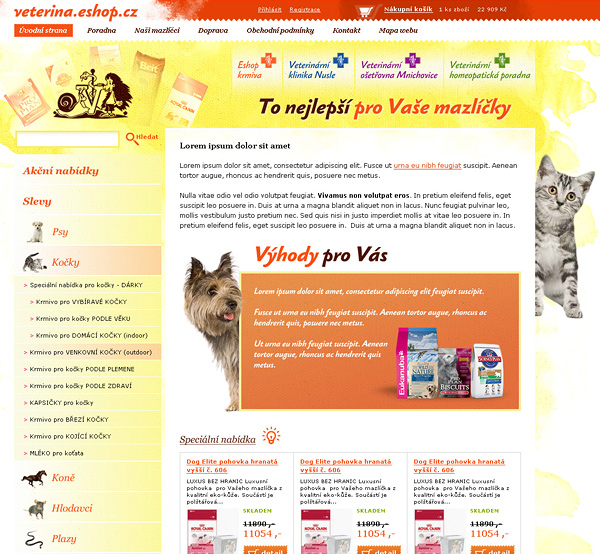 Grafika pro eshop s chovatelskými potřebami a veterinárními krmivy.