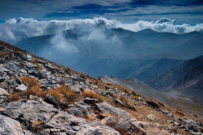  Fotografie Řecko, Krajina v pohoří Olymp - Fotografie krajiny z cesty na nejvyšší horu celého Olympu Mytikas (2917 m).