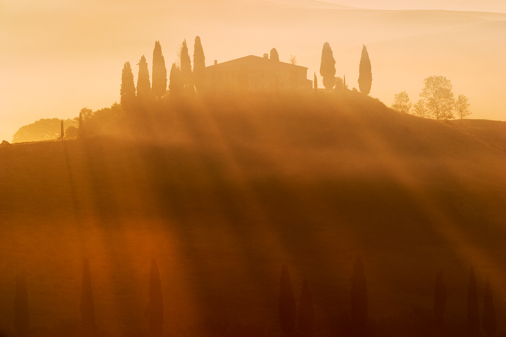  Fotografie Sluneční paprsky, Toskánsko