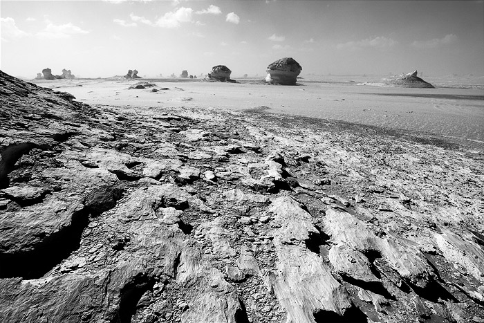  Fotografie Egypt, Bílá poušť - Nádherná krajina plné hřibovitých útvarů v Bílé poušti (White Desert) nedaleko oázy Farafra.
