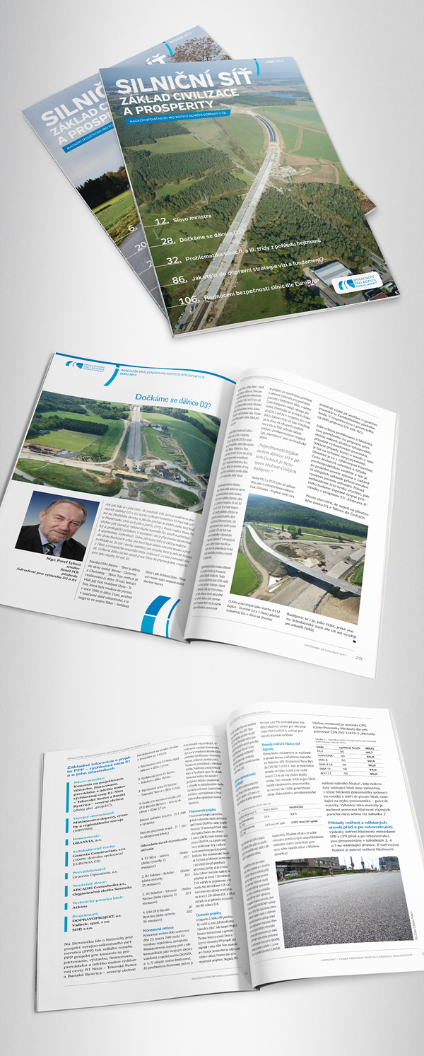 Grafika a sazba magazínu Společnosti pro rozvoj silniční dopravy v ČR.